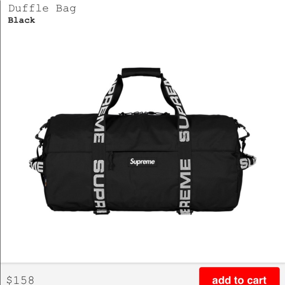 Supreme black duffle bag
